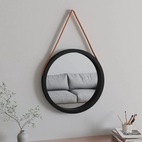 vidaXL Espelho de parede com alça Ø 55 cm preto