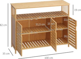 Aparador de 3 Portas Aparador em Bambu com Estantes para Sala de Jantar Cozinha Entrada 100x35x82 cm Madeira
