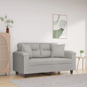 Sofá 2 lugares c/ almofadas 120 cm microfibra cinzento-claro