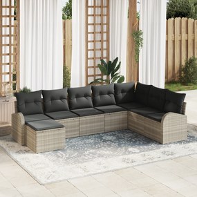 Conjunto de Sofás de Jardim vidaXL 8 Peças com Almofadas Cinza Claro R