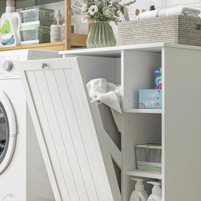 Móvel Casa de Banho com Cesto para Roupa Móvel Auxiliar Casa de Banho com Prateleiras Abertas e Cesta Amovível 60x38x86 cm Branco