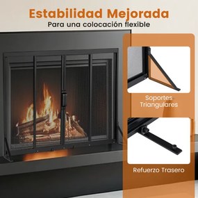 Proteção Frontal para lareira 89 x 72 cm  com portas deslizantes e corta-fogo independente com tela metálica fácil de montar Preto