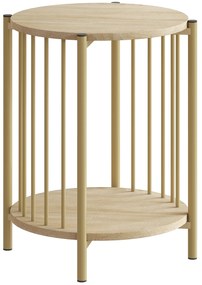 Mesa Lateral Redonda de 2 Níveis com Prateleira de Armazenamento e Estrutura de Aço para Sala e Quarto Ø41x49 cm Madeira