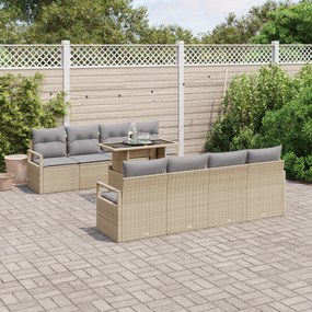 Conjunto de Sofá de Jardim vidaXL 9 Peças com Almofadas Bege Vime Sint