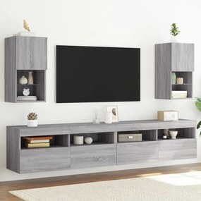 vidaXL Móveis de TV com luzes LED 2 pcs 30,5x30x60 cm cinzento sonoma