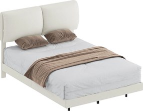 Cama de Casal 135x190 cm (COLCHÃO NÃO INCLUIDO)Estrado com Cabeceira Acolchoada Efeito Flutuante Estrutura Metálica Bege