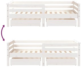 Estrutura cama infantil c/ gavetas 70x140cm pinho maciço branco