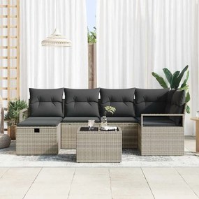 Conjunto de Sofá de Jardim de 7 Peças com Almofadas Cinza Claro em Rat
