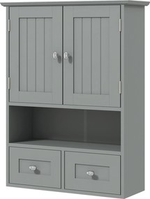 Armário de parede para casa de banho, armário de toucador, com portas, prateleira, 2 gavetas, 50,8 x 17,8 x 66 cm, cinzento