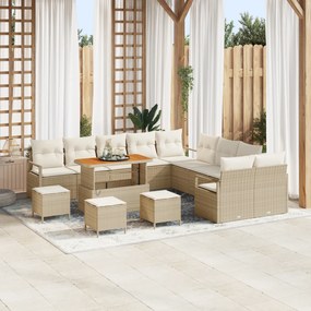 Conjunto de Sofá de Jardim vidaXL de 14 Peças com Almofadas Bege Vime PE