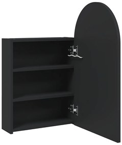 Armário espelhado arqueado p/ casa de banho c/ luz LED preto