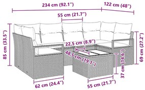 Conjunto de Sofá de Jardim vidaXL 7 Peças com Almofadas Castanho Polir