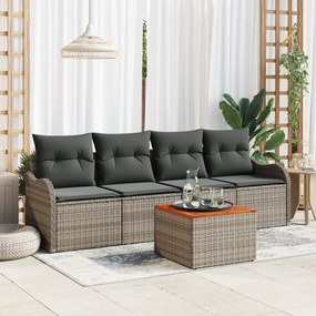 Conjunto de Sofá de Jardim de 5 Peças com Almofadas Cinza Vime Acácia,