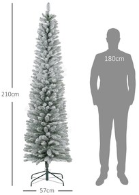 Árvore de Natal 210 cm Árvore de Natal Artificial Nevada com 180 Luzes LED 405 Ramos e Suporte de Metal Verde e Branco