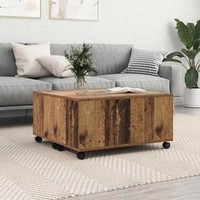 vidaXL Mesa de centro com roda com armazenamento Madeira Antiga 75 x 75 x 38 cm