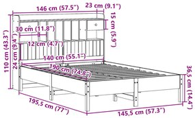 Cama com estante sem colchão 140x190 cm pinho maciço branco
