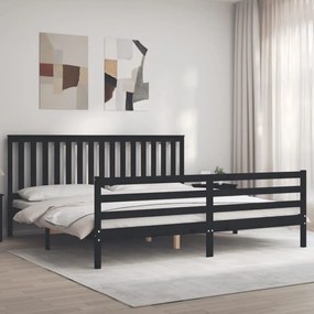 vidaXL Estrutura de cama com cabeceira 200x200 cm madeira maciça preto