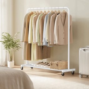 Guarda roupa cabideiro 38 x 110 x 141,5 cm com rodas para arrumação flexível, branco mate