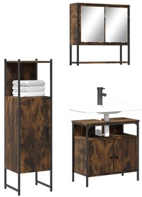 3 pcs conjunto de móveis WC madeira processada carvalho fumado
