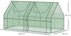 Estufa Pequena Estufa de Exterior com Proteção Dupla Janelas Estufa para Cultivos de Plantas e Flores 180x90x90 cm Verde