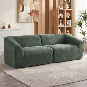 Sofá de 3 lugares em chenille, 225 (L) x 93 (P) x 68 (A) cm, sofá de sala estofado moderno com assento largo, almofada com molas, verde escuro