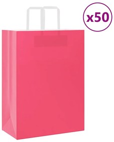vidaXL Sacos de papel 50 unid com alças rosa 32x17x44 cm
