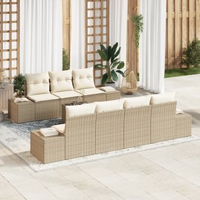 Conjunto de Sofá de Jardim de 8 peças com Almofadas Bege de Ratan