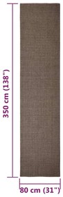 Tapete de sisal para poste arranhador 80x350 cm castanho