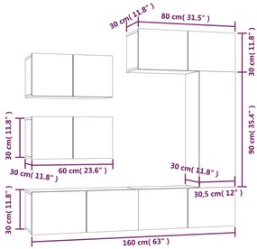 Conjunto móveis de TV 6 pcs madeira processada cinzento cimento