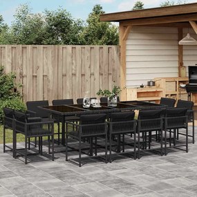 vidaXL 13 pcs conjunto de jantar p/jardim com almofadões vime PE preto