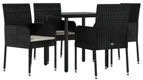 5 pcs conjunto de jantar p/ jardim c/ almofadões vime PE preto