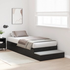 Cama de Armazenamento Preto Carvalho 90x190 cm