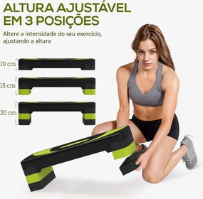 Step para Exercício Aeróbico Plataforma Step com Altura Ajustável em 3 Níveis 80x31x10-20 cm Verde e Preto