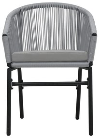 3 pcs conjunto de bistrô com almofadões vime PE cinzento