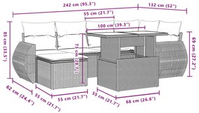 7 pcs conjunto de sofás jardim c/ almofadões vime PE castanho