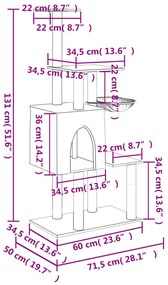 Árvore p/ gatos c/ postes arranhadores sisal 131 cm cor creme