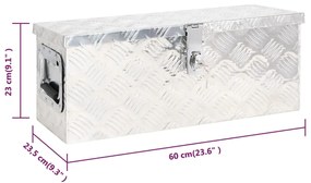 Caixa de arrumação 60x23,5x23 cm alumínio prateado