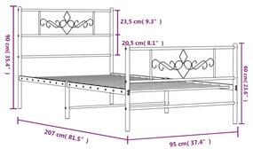 Estrutura de cama com cabeceira e pés 90x200 cm metal branco