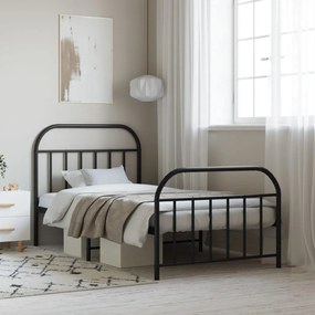 vidaXL Estrutura de cama com cabeceira e pés 100x200 cm metal preto