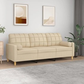 Sofá 3 lugares + almofadas decorativas 180 cm tecido cor creme