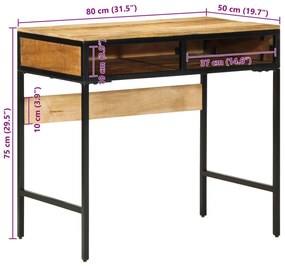 Mesa 80x50x75 cm Madeira Sólida de Manga Crua