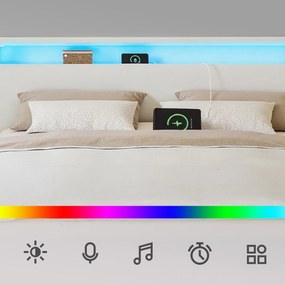 Estrutura de cama 160 x 200 cm (COLCHÃO NÃO INCLUIDO) com iluminação LED e estação de carregamento Branco