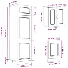 8 peças armário de cozinha conjunto Kalmar cinzento cimento