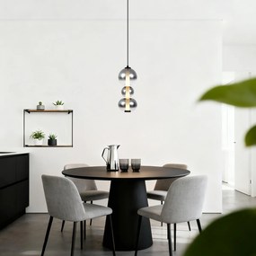 Candeeiro suspenso Art Deco preto com vidro fumado e transparente 3 luzes incluindo LED - Lizzy