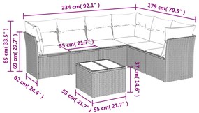 7 pcs conjunto de sofás p/ jardim c/ almofadões vime PE preto