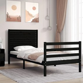 Estrutura de cama com cabeceira 90x200 cm madeira maciça preto