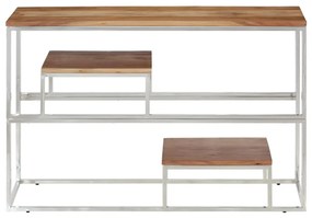 Mesa consola aço inoxidável/madeira de acácia maciça prateado