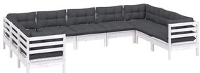 9 pcs conjunto lounge de jardim c/ almofadões pinho branco
