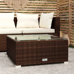 vidaXL Mesa de centro para jardim 60x60x30 cm vime PE e vidro castanho