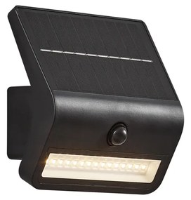 Luminária de parede exterior preta com LED IP54 com sensor de movimento solar - Floody